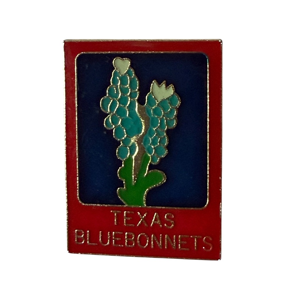 Vintage Texas Bluebonnets Enamel Lapel Pin Souvenir State Flower Red Gold Tone